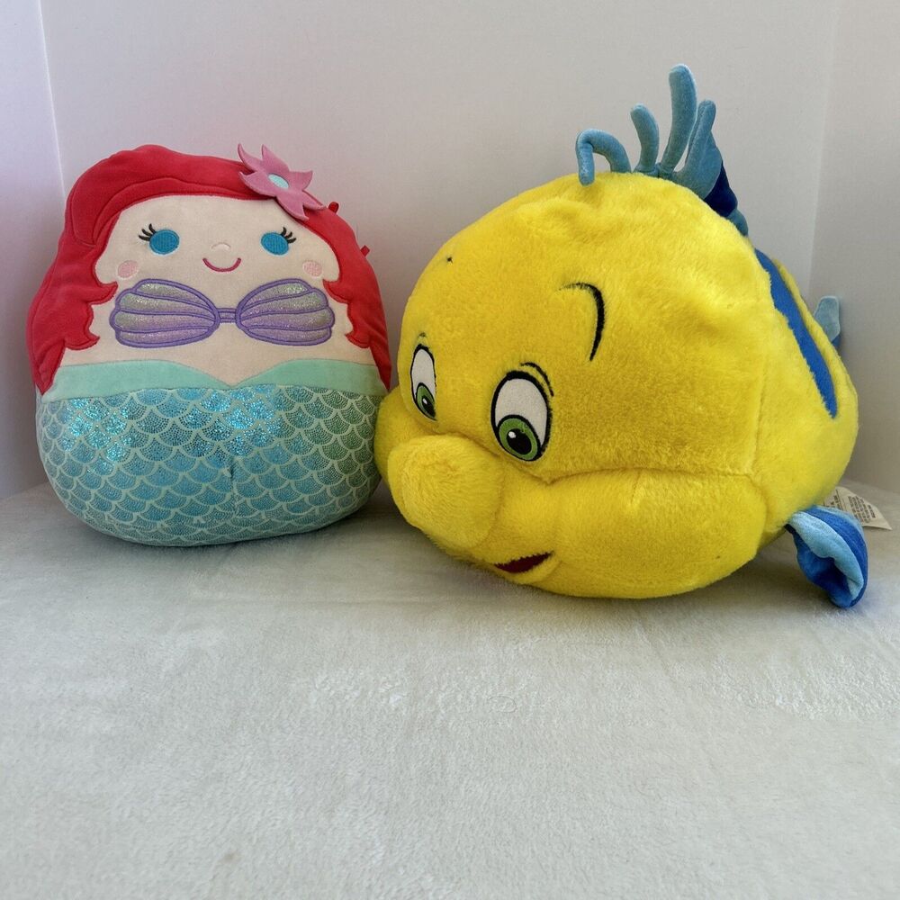 🔥LOT OF 2 - DISNEY LITTLE MERMAID PLUSHIES - 1 FLOUNDER/1 ARIEL🔥